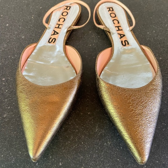Gold Rochas flat with slingback - Picture 2 of 10